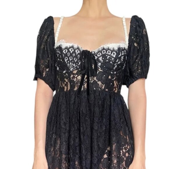 For Love & Lemons Lace Sheer Gown Black/White Maxi Dress Gown S $340 - Picture 1 of 9